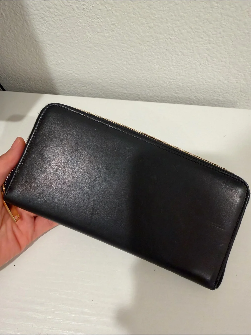 Saint Laurent Black Leather Zip-Around Wallet with Gold Hardware